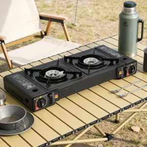 Portable Camping Stove 2 Burner 2500W Each Gas Cooktop Butane LPG Outdoor Picnic Cooking Tabletop Dual Control