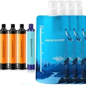 Survival Water Purifier Kit, Portable Backpacking Gear Including Water Filter Straw