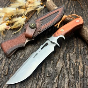 Outdoor Fixed Blade Utility Knife with Wood-Grain Handle,