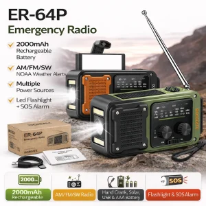 Emergency Radio With Flashlight & 2000mAh Power Bank, NOAA Weather Radio AM/FM