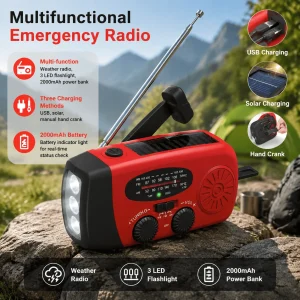 Portable Solar Hand Crank Emergency Radio 2000mAh Power Bank