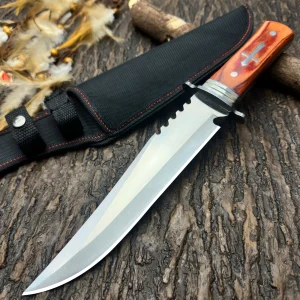 Outdoor Fixed Blade Utility Knife with Wood-Grain Handle